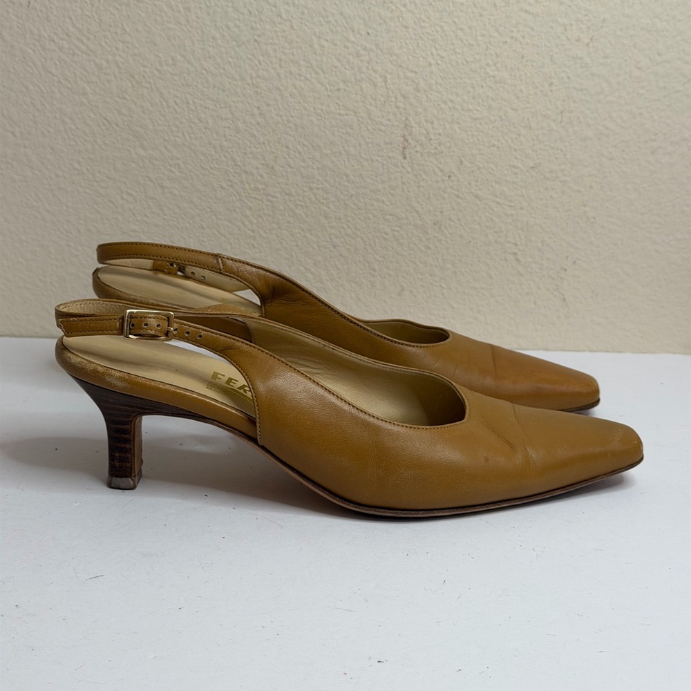 Salvatore Ferragamo Vintage Leather Slingback Heels in Cognac